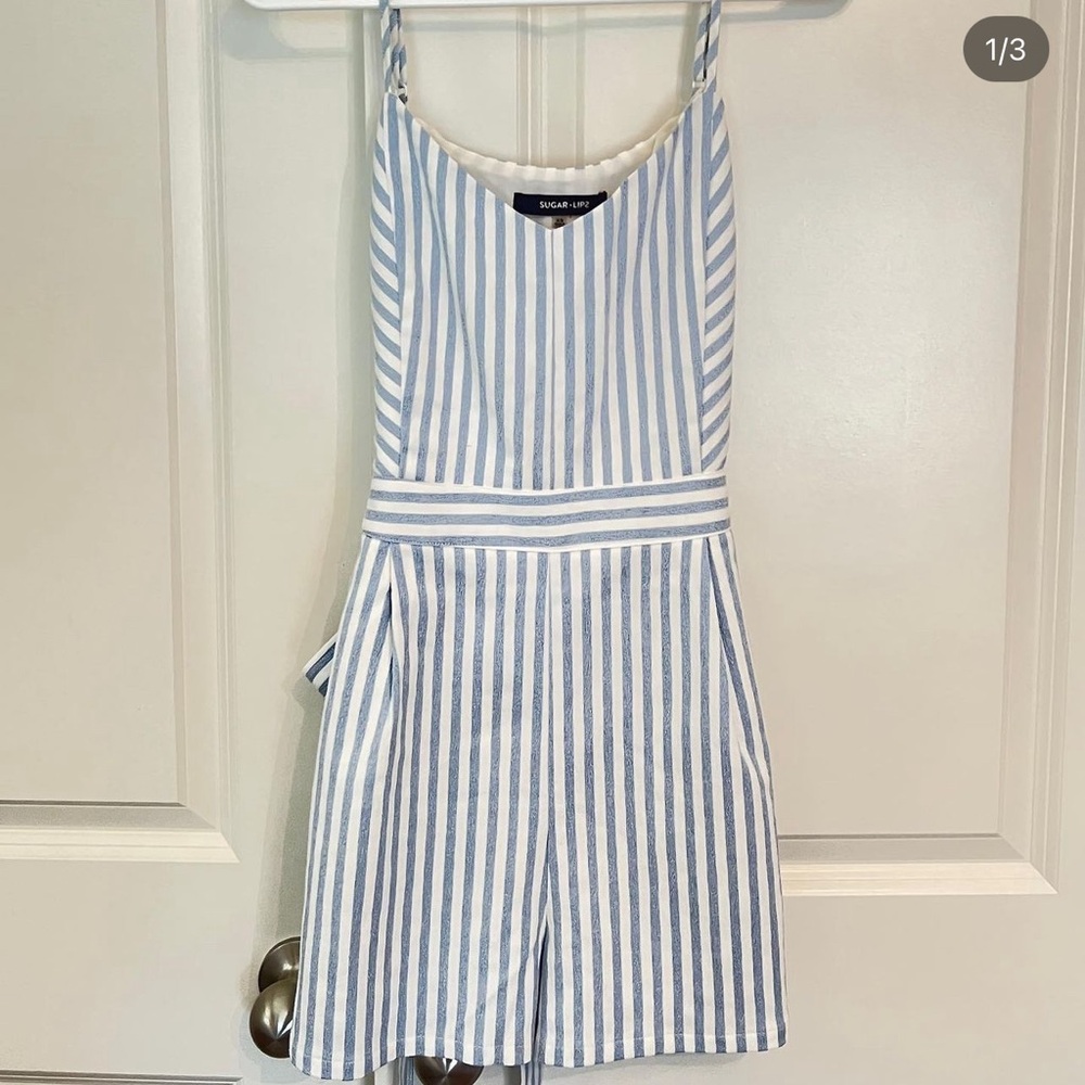 Romper - blue & white
